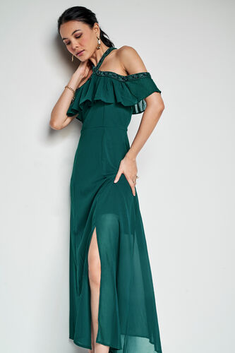 Jewel Wave Flared Dress, Emerald Green, image 4